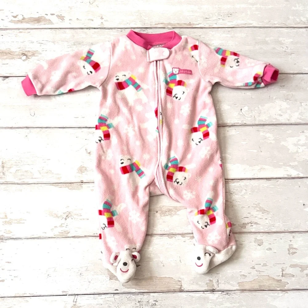 Carters 6m Baby Girl Footie Pajamas One Piece Pink Zip Up Pjs Fleece